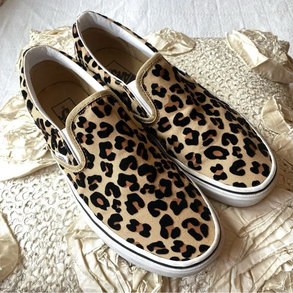 Vans Leopard Print Slip On Black Tan Casual Classic Slip On Shoes Size 9 - Picture 5 of 16